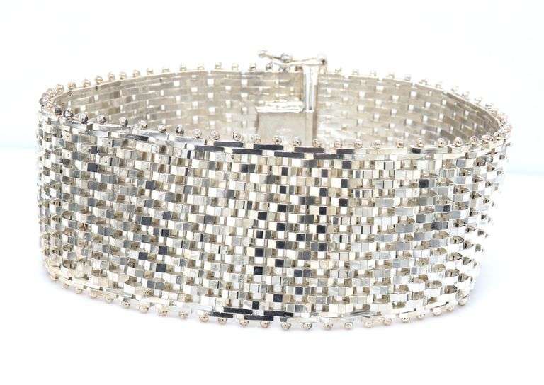 925 Sterling silver wide silver link bracelet