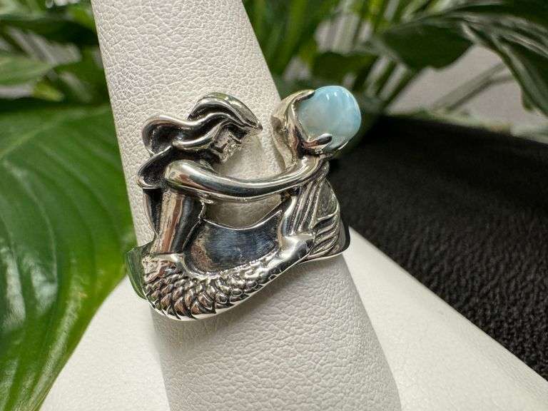 Sterling Silver Gemstone Larimar Ring Size 10