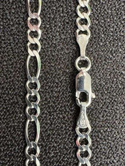 10k White Gold Solid Figaro Link Chain 3.3mm Necklace 24"