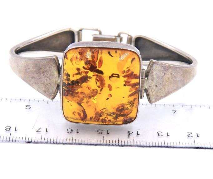 Vintage 925 sterling silver Amber cuff bangle