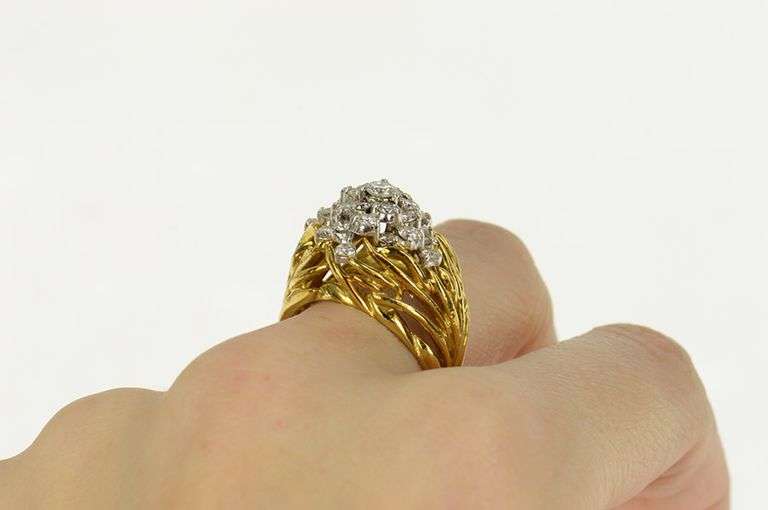 18K Yellow Gold 1.44 Ctw Diamond Artisanal Vine Cluster Men's Ring