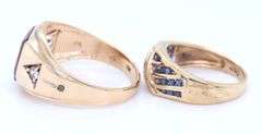 Lot of 2 10kt Yellow gold garnet and sapphire rings