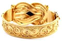 Vintage Lapis Etruscan Style Bangle Bracelet in 18K