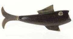 Sterling Silver Carved Wood Antique Fish Bass Fishing Pin/Brooch