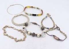 Group lot of vintage 925 sterling silver crystal, Pearl and Jade bracelets