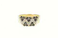 14K Yellow Gold Zig Zag Diamond Sapphire Cluster Band Ring