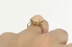 18K Yellow Gold Retro Coral Oval Ornate Cocktail Statement Ring