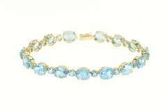 14K Yellow Gold Oval Blue Topaz Statement Classic Bracelet