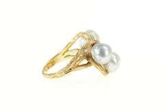 14K Yellow Gold Retro Light Blue Pearl Vine Cluster Cocktail Ring