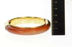 14K Yellow Gold Carved Carnelian Agate Ornate Retro Bangle Bracelet
