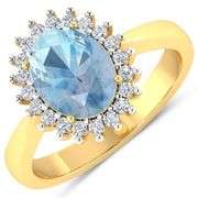 14KT Yellow Gold 0.96ct Aquamarine and Diamond Ring