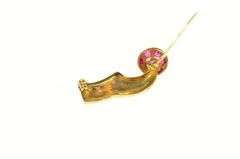 14K Yellow Gold Victorian Syn. Ruby Slipper Statement Pin/Brooch