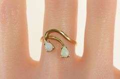 10K Yellow Gold Pearl Natural Opal Retro Curvy Freeform Ring