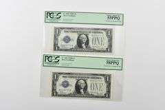 (2) PCGS Choice Abt New 55/58 PPQ $1 1928-A/B Silver Cert Fr 1601/1602