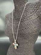 Sterling Silver Polished Black Agate Turquoise Abalone Pendant Cross Charm 925