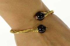 18K Yellow Gold Retro Black Onyx Ruby Twist Bangle Bracelet