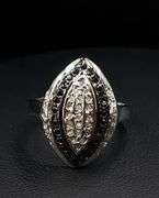 Silver & Black Natural Diamond Football Ring