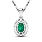 14KT White Gold 1.00ct Zambian Emerald and Diamond Pendant with Chain
