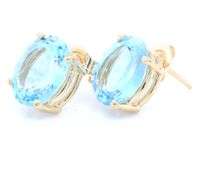 14kt Yellow gold oval blue topaz stud earrings
