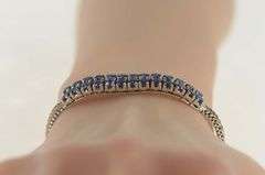 18K White Gold 4.00 Ctw Sapphire Squared Cluster Statement Bracelet