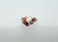 Natural 3.5 Cttw Welo Opal , Sapphire , Garnet and Emerald Ring