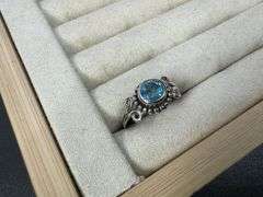 Sterling Silver Natural Gemstone Blue Topaz Ring Size 8