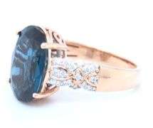 14kt Rose gold Lance Fischer 4.50ct London blue topaz and diamond ring