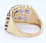14kt Yellow gold oval and round Tanzanite cluster wide band