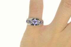 14K White Gold Pointed Tanzanite Diamond Chevron Engagement Ring