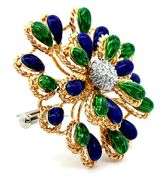 Vintage Italian Enamel and 0.08ctw Pave Diamond Brooch in 18K