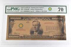 PMG Gem Unc 70 $100000 1934 Gold Certificate Smithsonian ED 100mg Gold