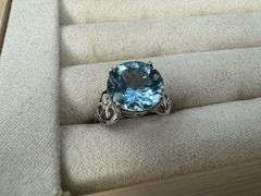 Sterling Silver Natural Gemstone Blue Topaz Ring Size 6