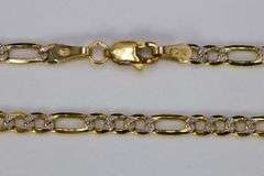 10k Yellow Gold Hollow Pave Figaro Link Chain 3.3mm Necklace 24"