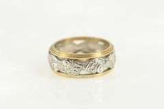 14K White Gold 1930's Ornate Two Tone Scroll Wedding Band Ring