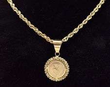 Charming 14K Yellow Gold 1945 Dos Y Medio Pesos Coin Pendant Necklace