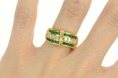 18K Yellow Gold 1.58 Ctw Emerald Diamond Wavy Band Ring