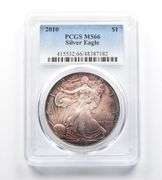 MS66 2010 American Silver Eagle PCGS Beautifully Toned Red/Blue