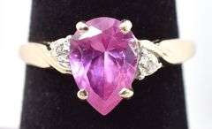 Fantastic 10K Yellow Gold Pink Topaz and Diamond Ring