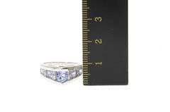 14K White Gold Pointed Tanzanite Diamond Chevron Engagement Ring