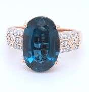 14kt Rose gold Lance Fischer 4.50ct London blue topaz and diamond ring