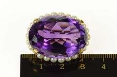 18K Yellow Gold Amethyst Pearl Halo Victorian Statement Pin/Brooch