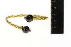 18K Yellow Gold Retro Black Onyx Ruby Twist Bangle Bracelet