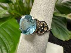 Sterling Silver Natural Gemstone Blue Topaz Ring Size 6