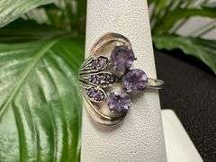Sterling Silver Natural Gemstone Amethyst Ring Size 6