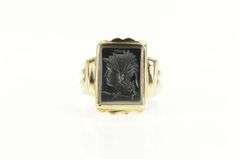 10K Yellow Gold Hematite Soldier Intaglio Retro Statement Ring