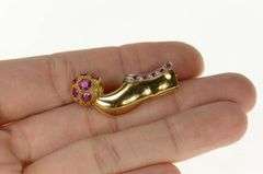 14K Yellow Gold Victorian Syn. Ruby Slipper Statement Pin/Brooch