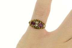 15K Yellow Gold Victorian Tourmaline Syn. Emerald Seed Pearl Ring