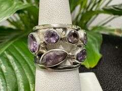 Sterling Silver Natural Gemstone Amethyst Ring Size 7