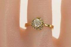 18K Yellow Gold 0.60 Ctw Old Mine Cut Diamond Halo Engagement Ring