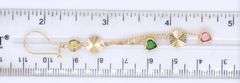 14kt Yellow gold heart shaped pink and green cubic zirconia dangle earrings